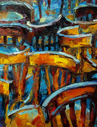 Cafe after the rain. Street di Mariia Hyhar, Pittura in vendita su Singulart