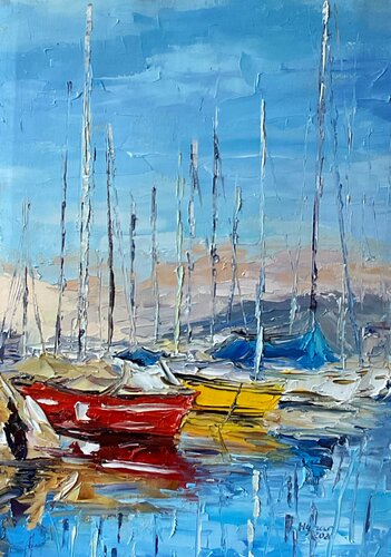 One day at the pier di Mariia Hyhar, Pittura in vendita su Singulart