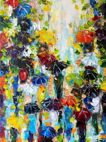 Spring umbrellas. Color mood von Mariia Hyhar, Malerei kaufen auf Singulart