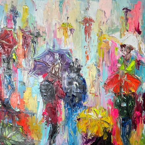 Bright umbrellas. Friendship van Mariia Hyhar, Schilderij te koop op Singulart