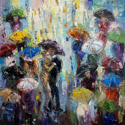 Umbrellas. Tango under the rain von Mariia Hyhar, Malerei kaufen auf Singulart