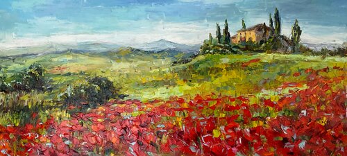 Impressionistic paintings of nature "Poppies of Tuscany.Sunny day." van Mariia Hyhar, Schilderij te koop op Singulart