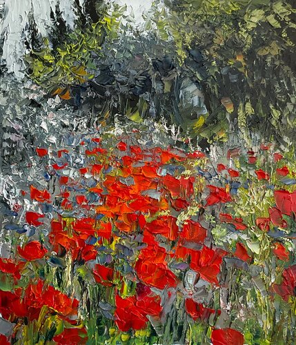 Poppies on grey background by Mariia Hyhar, Painting for Sale on Singulart