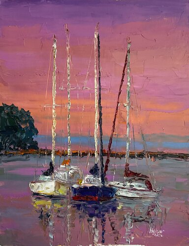 Evening boats von Mariia Hyhar, Malerei kaufen auf Singulart