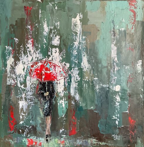 Red umbrella by Mariia Hyhar, Painting for Sale on Singulart