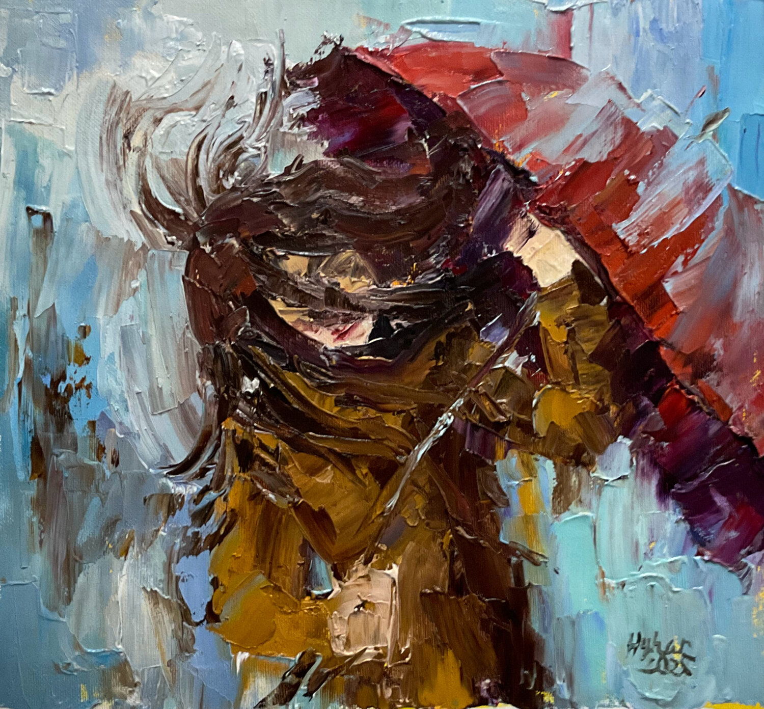 Red umbrella.  Windy day Mariia Hyhar