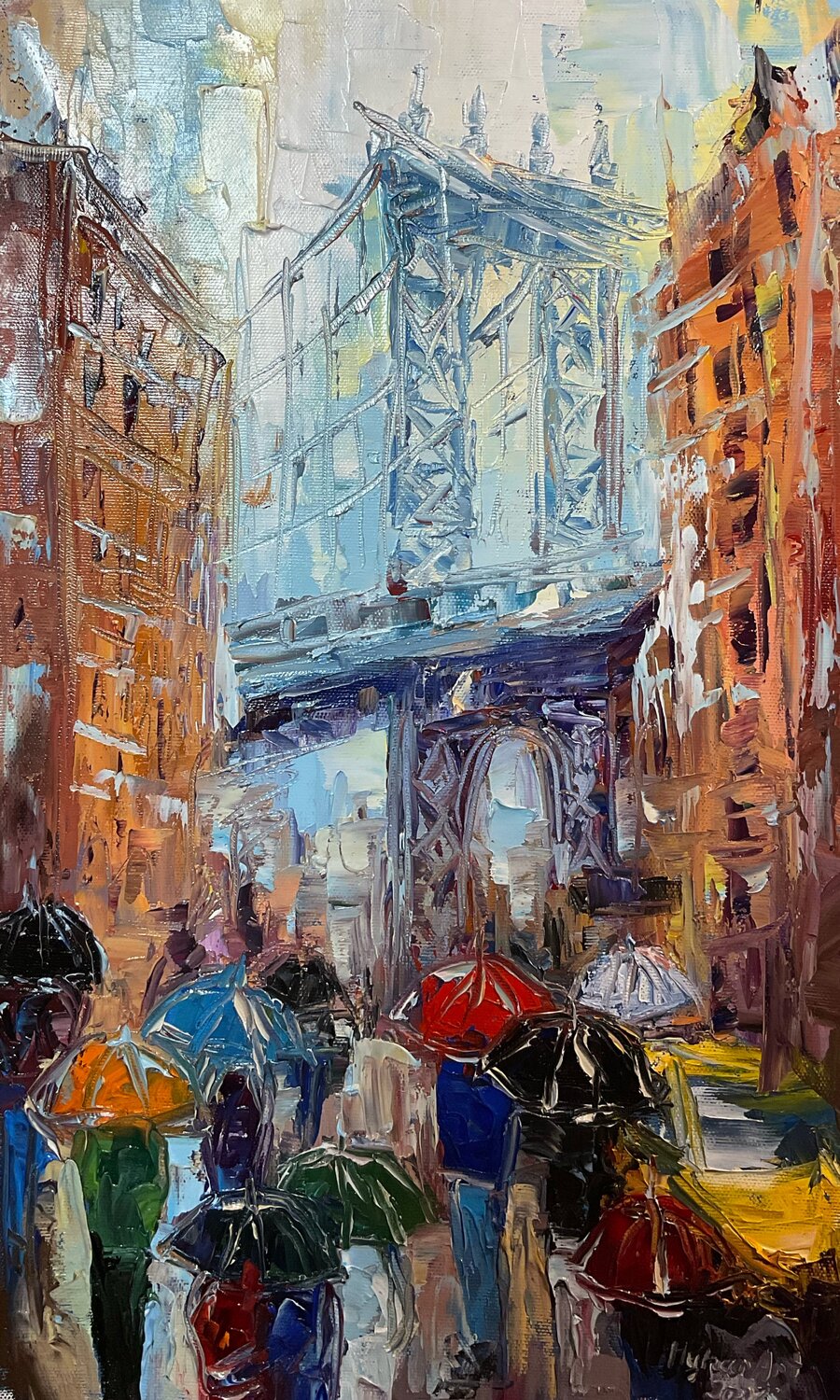 New York umbrellas. Pastel mood Mariia Hyhar Originalgemälde zu verkaufen