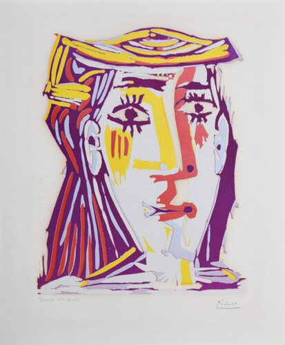 Femme au Chapeau (Portrait de Jacqueline au chapeau de paille multicolore by Pablo Picasso, Print for Sale on Singulart