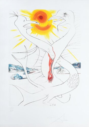 La Caducée de Mars alimenté par la boule de feu de Jupiter. (The Caduceus of Mars Nourished by Jupiter’s Ball of Fire.) van Salvador Dalí, Afdruk te koop op Singulart