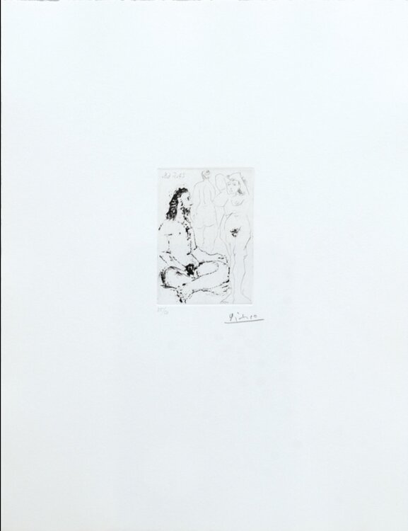 Homme nu assis en tailleur et deux femmes Pablo Picasso