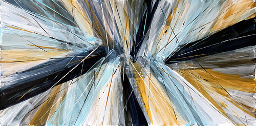 Harmony of Light. Large artwork in shades of yellow, blue, grey van Tatiana Malinovscaia, Schilderij te koop op Singulart