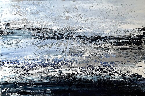 BLUE LANDSCAPE GRAY WHITE indigo ABSTRACT ART. van Tatiana Malinovscaia, Schilderij te koop op Singulart