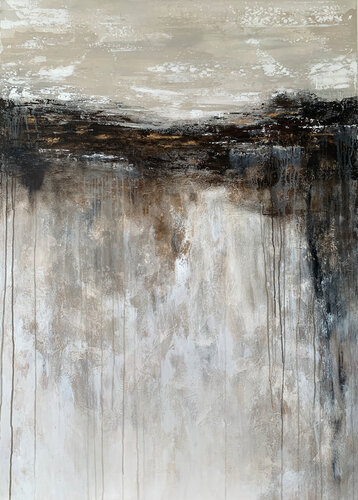 Silence Large Original Beige Gold brown Abstract Landscape van Tatiana Malinovscaia, Schilderij te koop op Singulart