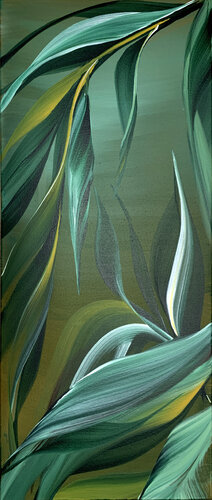 Warm botany. Green shades, white and yellow,tropical plant von Tatiana Malinovscaia, Malerei kaufen auf Singulart