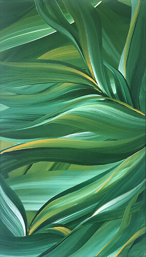 Exotic botany. Green shades, white and yellow,tropical leaves par Tatiana Malinovscaia, Peinture en vente sur Singulart