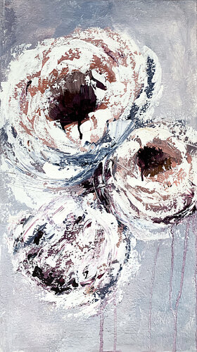 White Lavender Gentle abstract Peonies de Tatiana Malinovscaia, Pintura a la venta en Singulart