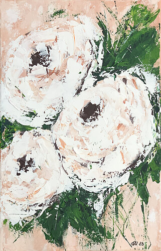 PEONY - Peach Peonies van Tatiana Malinovscaia, Schilderij te koop op Singulart