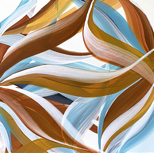 Ocher and Sky blue shades, white and umber,tropical plant leaves Tatiana Malinovscaia