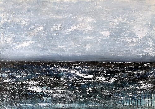 Navy BLUE LANDSCAPE GRAY WHITE indigo par Tatiana Malinovscaia, Peinture en vente sur Singulart