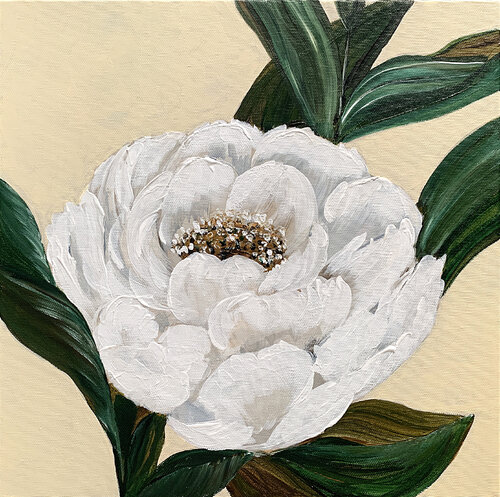 White Peony in Calmness van Tatiana Malinovscaia, Schilderij te koop op Singulart