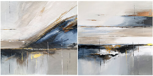 Set diptych  Rich shades of Grey Indigo White par Tatiana Malinovscaia, Peinture en vente sur Singulart