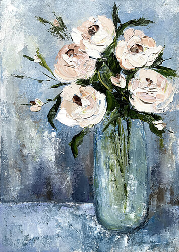 White flowers in a vase par Tatiana Malinovscaia, Peinture en vente sur Singulart