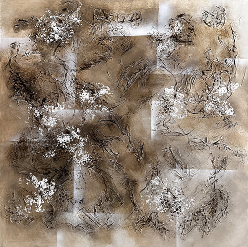 White Flowers Against Time di Tatiana Malinovscaia, Pittura in vendita su Singulart
