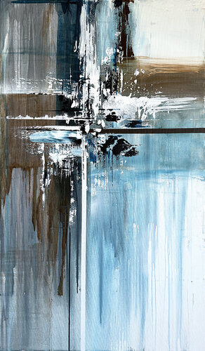 Echo of Still Waters. Blue brown indigo navy grey par Tatiana Malinovscaia, Peinture en vente sur Singulart