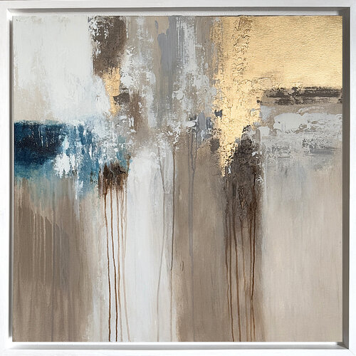 Harmony of Elements.Gold and Blue in White Wooden Frame by Tatiana Malinovscaia, Painting for Sale on Singulart
