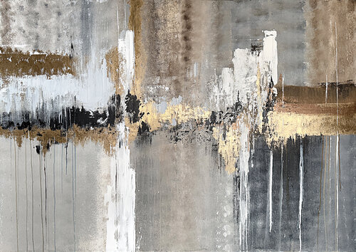 Golden Driftlines. Large Landscape Gold Neutral Beige Gray par Tatiana Malinovscaia, Peinture en vente sur Singulart
