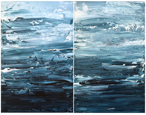 Abstract Ocean Diptych Texture Modern Art Blue White Tatiana Malinovscaia