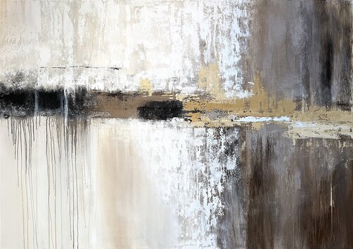Reflections of Memory. Large Landscape warm beige and sandy hues, deep brown tones, contrasting black accents, raw sienna by Tatiana Malinovscaia, Painting for Sale on Singulart