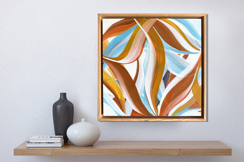 Ocher and Sky blue shades. Framed par Tatiana Malinovscaia, Peinture en vente sur Singulart