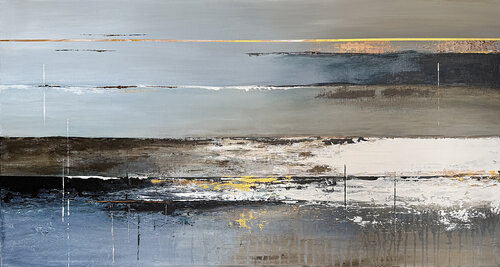 Serene Reflections. Peaceful shoreline at dusk di Tatiana Malinovscaia, Pittura in vendita su Singulart