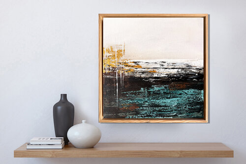 Ocean's Embrace. Gold turquoise umber White,Framed by Tatiana Malinovscaia, Painting for Sale on Singulart