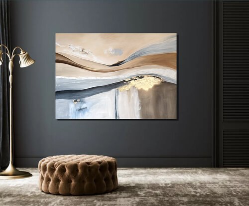 Golden Driftlines. Large Landscape Gold Neutral Beige Gray by Tatiana Malinovscaia, Painting for Sale on Singulart