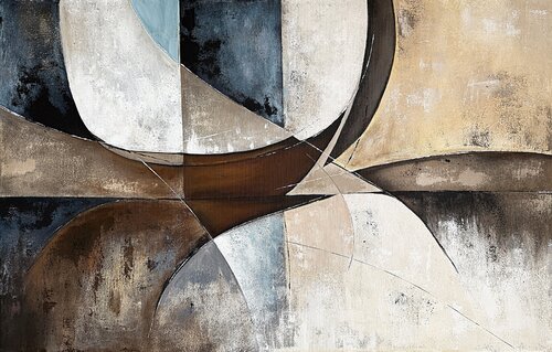 Neutral Abstract Painting Contemporary Canvas Curved Geometric Wall Art-Curved Equilibrium van Tatiana Malinovscaia, Schilderij te koop op Singulart