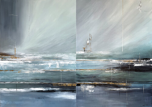 Silent Surf.  Large Abstract Ocean SET par Tatiana Malinovscaia, Peinture en vente sur Singulart