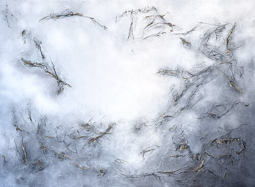 Golden Traces of Mist. Indigo. Payne's grey golden texture Artwork de Tatiana Malinovscaia, Pintura a la venta en Singulart