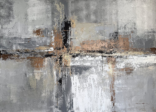 Where Grey Meets Gold. Large Landscape Gold Neutral Beige Gray by Tatiana Malinovscaia, Painting for Sale on Singulart