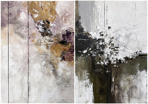 Shades of Silence – Ochre & Olive Abstraction  diptych set of two by Tatiana Malinovscaia, Painting for Sale on Singulart