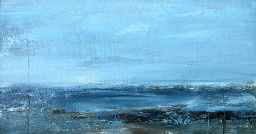 Abstract Seascape Painting – Ocean Blue Acrylic Wall Art on Canvas 86x46cm van Tatiana Malinovscaia, Schilderij te koop op Singulart