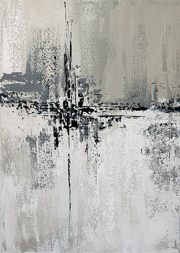 Lines of Memory – Abstract Acrylic Painting in Grey, Black and White par Tatiana Malinovscaia, Peinture en vente sur Singulart