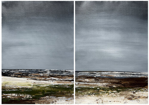Coastal Fields in Grey Light set di Tatiana Malinovscaia, Pittura in vendita su Singulart