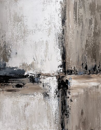Traces of Emotion – Neutral Abstract Painting, Beige Grey and Payne’s Grey Textured Acrylic on Canvas, Modern Minimalist Wall Art by Tatiana Malinovscaia, Painting for Sale on Singulart