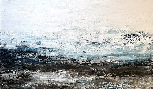 Melody of the Earth. Neutral Beige Blue and Brown Landscape by Tatiana Malinovscaia, Painting for Sale on Singulart