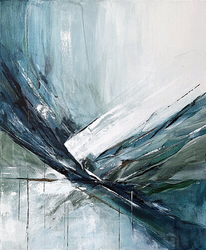 Awakening Flow.  Blue Green and White van Tatiana Malinovscaia, Schilderij te koop op Singulart
