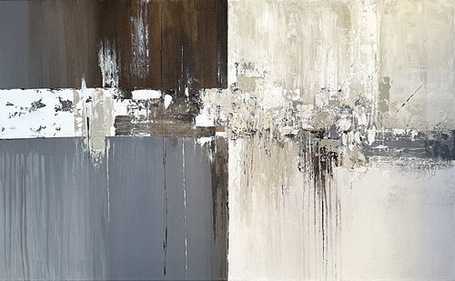 Balance of Contrast –  Neutral Textured Wall Art in Beige Gray and Coffee Tones, Modern Minimalist Acrylic Artwork Tatiana Malinovscaia