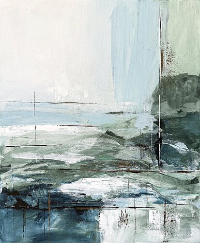 Verdant Drift – Green and Blue Abstract Painting, Textured Acrylic on Canvas di Tatiana Malinovscaia, Pittura in vendita su Singulart