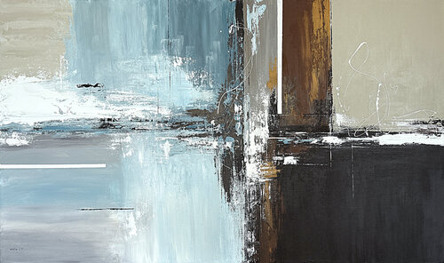 Fusion of Elements – Large Teal and Brown Abstract Painting, Textured Acrylic on Canvas Tatiana Malinovscaia